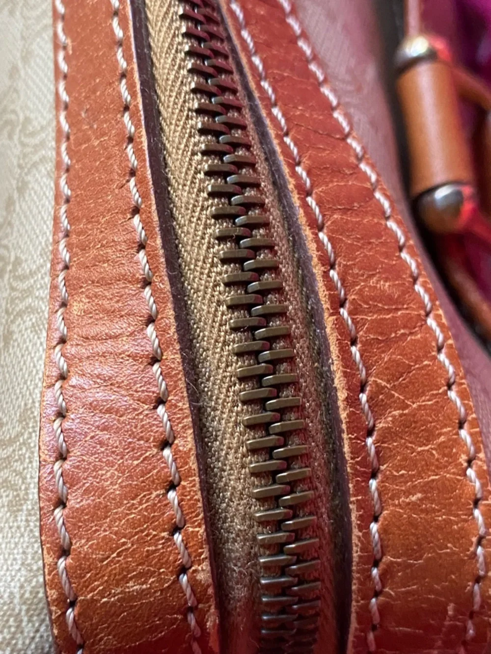 Celine Beige Monogram Satchel with Tan Trim - Picture 6 of 16